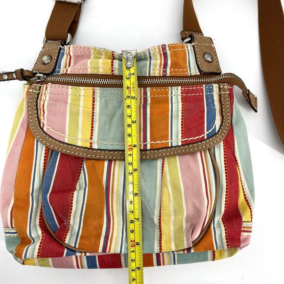 Fossil Watercolor Striped Organizer Denim Fabric Crossbody Purse Shoulder Bag - Picture 3 of 13